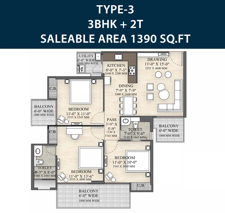 Irish Platinum 3bhk Floor Plan