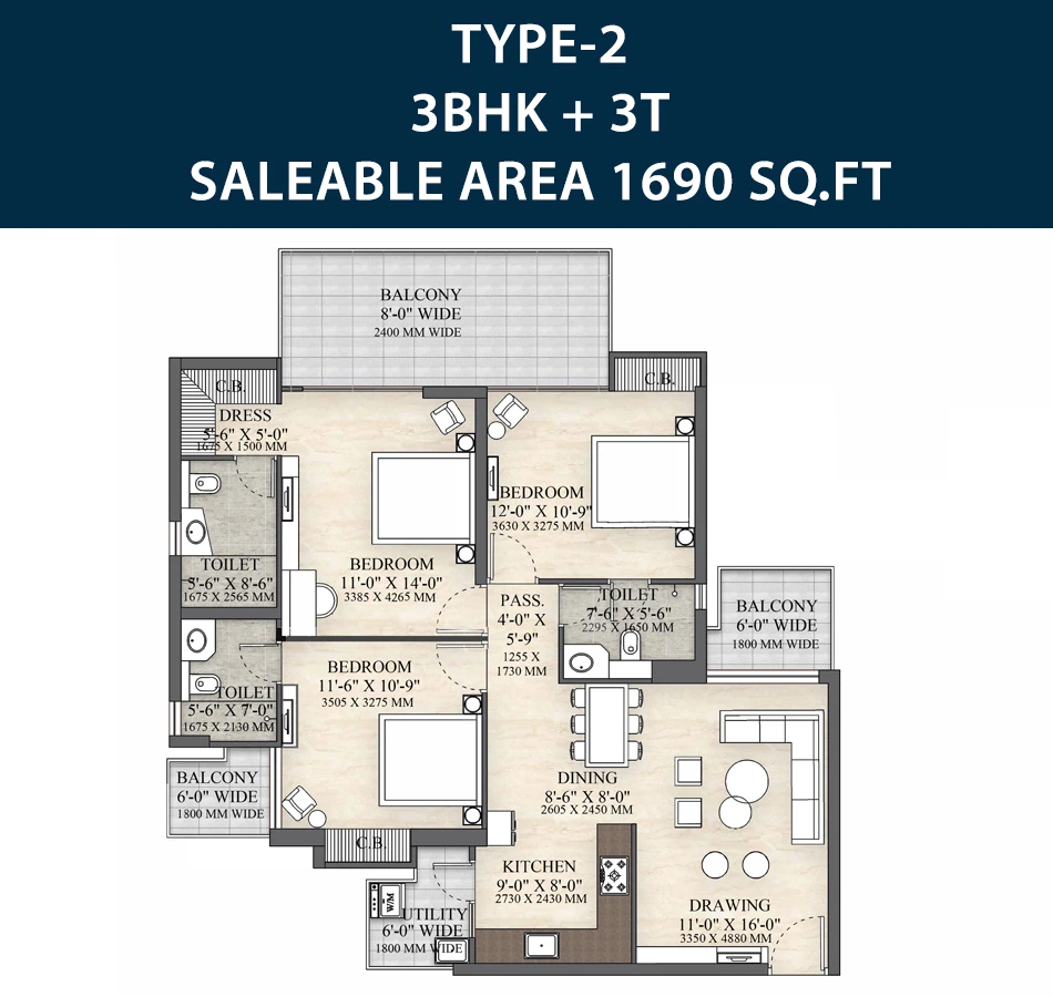 Irish Platinum 3bhk Floor Plan